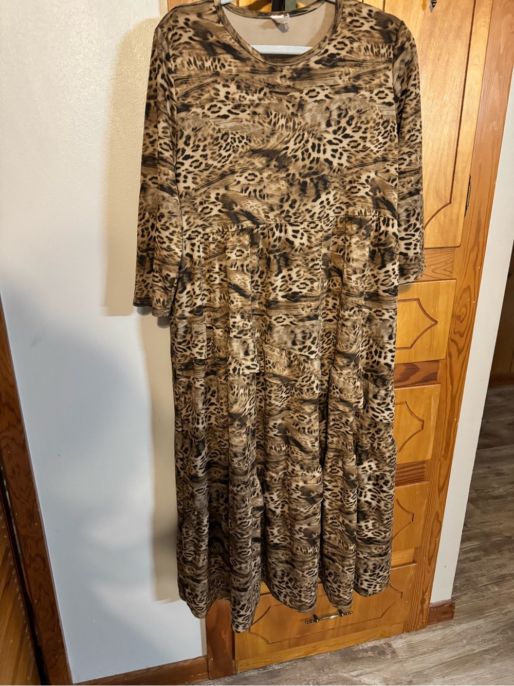 Tiered Midi Dress in Brown Animal Print